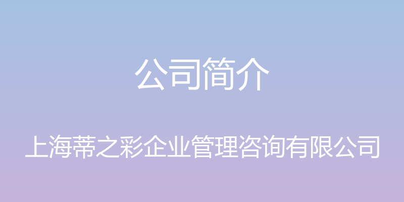 公司简介 - 上海蒂之彩企业管理咨询有限公司