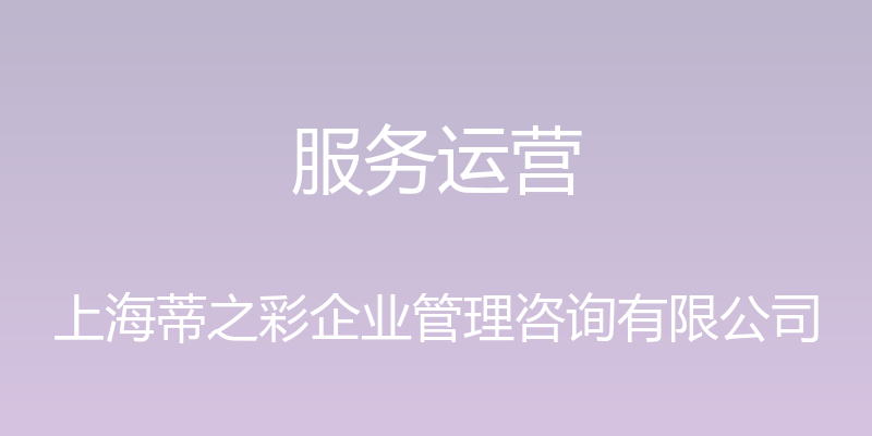 服务运营 - 上海蒂之彩企业管理咨询有限公司